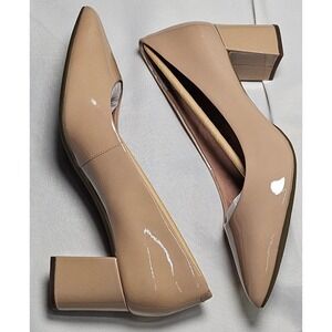 Rockport Total Motion Salima Pump Warm Taupe Patent Leather Block Heel Women 10M